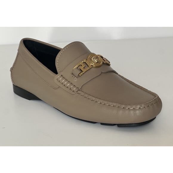 VERSACE Medusa Men's Taupe Leather Driver Shoes 7 US (40 Euro) 1009707 NIB $850 - Picture 1 of 16